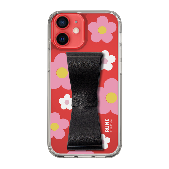 Slim Protection Case - STAND & RING RIBBON Black［ Rune Naito - RUNE Flower - Pink ］