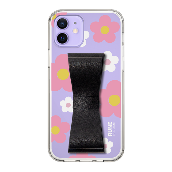 Slim Protection Case - STAND & RING RIBBON Black［ Rune Naito - RUNE Flower - Pink ］