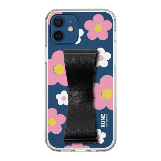 Slim Protection Case - STAND & RING RIBBON Black［ Rune Naito - RUNE Flower - Pink ］
