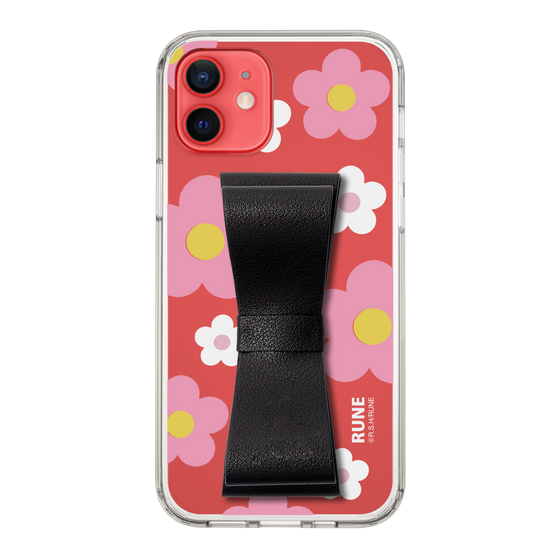 Slim Protection Case - STAND & RING RIBBON Black［ Rune Naito - RUNE Flower - Pink ］
