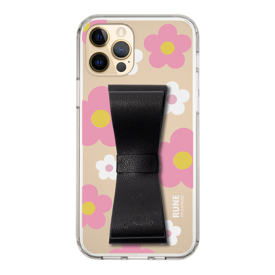 Slim Protection Case - STAND & RING RIBBON Black［ Rune Naito - RUNE Flower - Pink ］