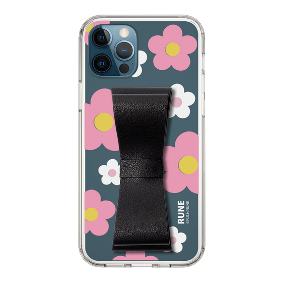 Slim Protection Case - STAND & RING RIBBON Black［ Rune Naito - RUNE Flower - Pink ］