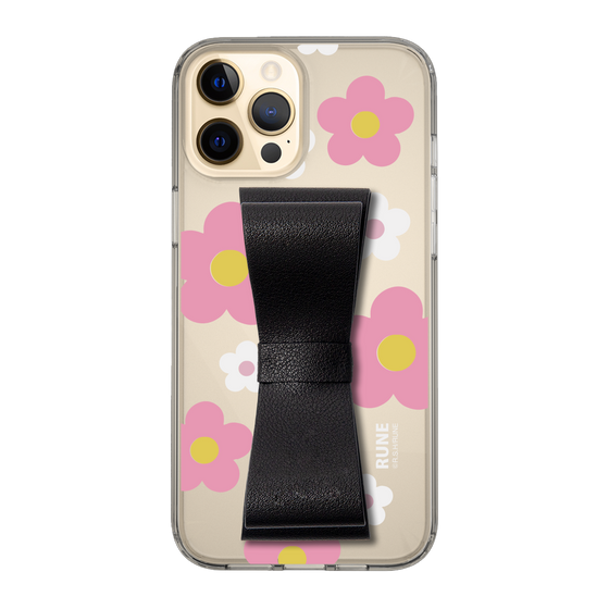 Slim Protection Case - STAND & RING RIBBON Black［ Rune Naito - RUNE Flower - Pink ］