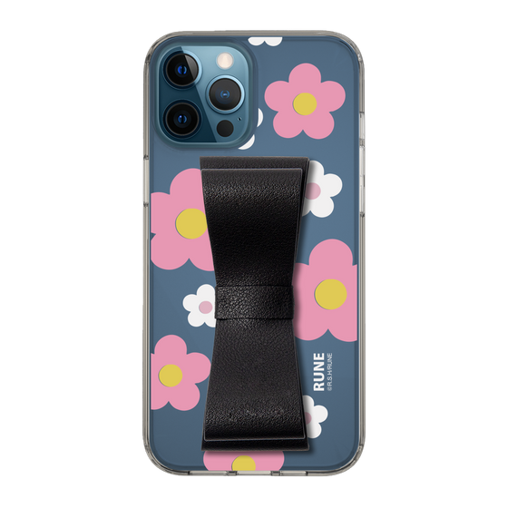 Slim Protection Case - STAND & RING RIBBON Black［ Rune Naito - RUNE Flower - Pink ］