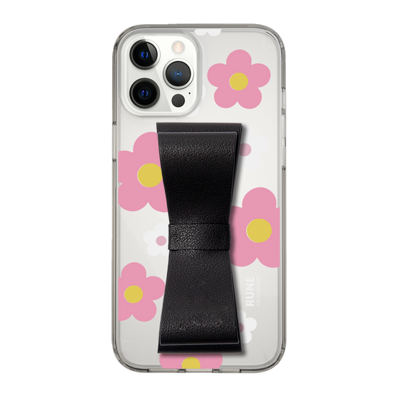 Slim Protection Case - STAND & RING RIBBON Black［ Rune Naito - RUNE Flower - Pink ］