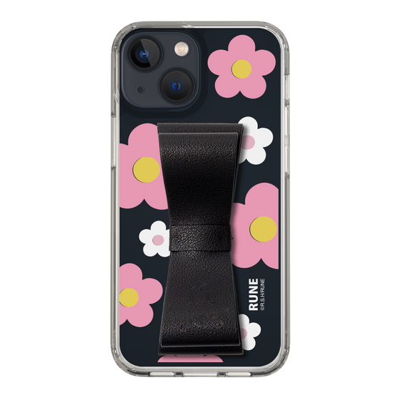 Slim Protection Case - STAND & RING RIBBON Black［ Rune Naito - RUNE Flower - Pink ］