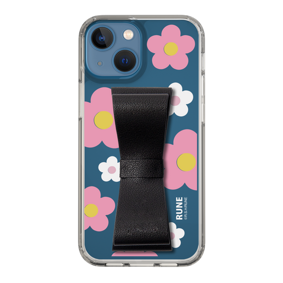 Slim Protection Case - STAND & RING RIBBON Black［ Rune Naito - RUNE Flower - Pink ］
