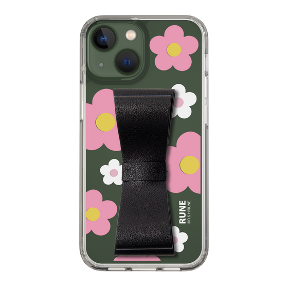 Slim Protection Case - STAND & RING RIBBON Black［ Rune Naito - RUNE Flower - Pink ］