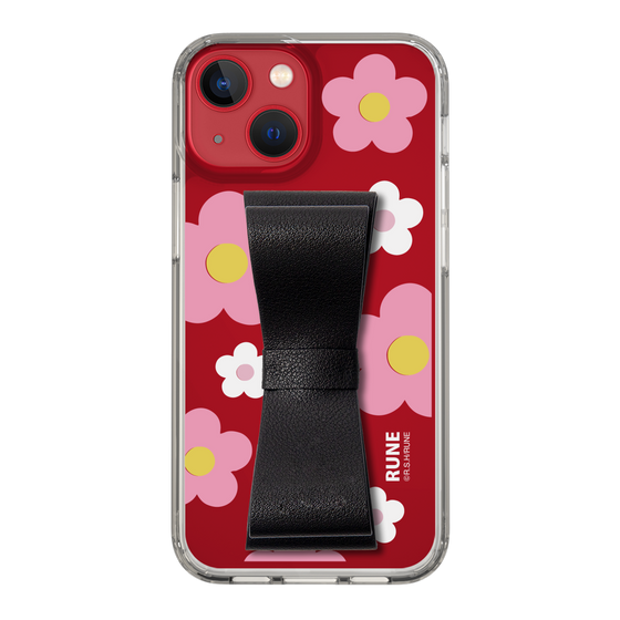 Slim Protection Case - STAND & RING RIBBON Black［ Rune Naito - RUNE Flower - Pink ］