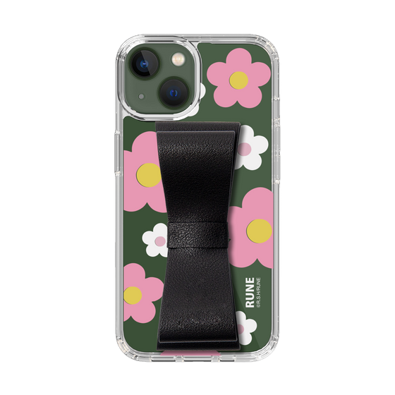 Slim Protection Case - STAND & RING RIBBON Black［ Rune Naito - RUNE Flower - Pink ］