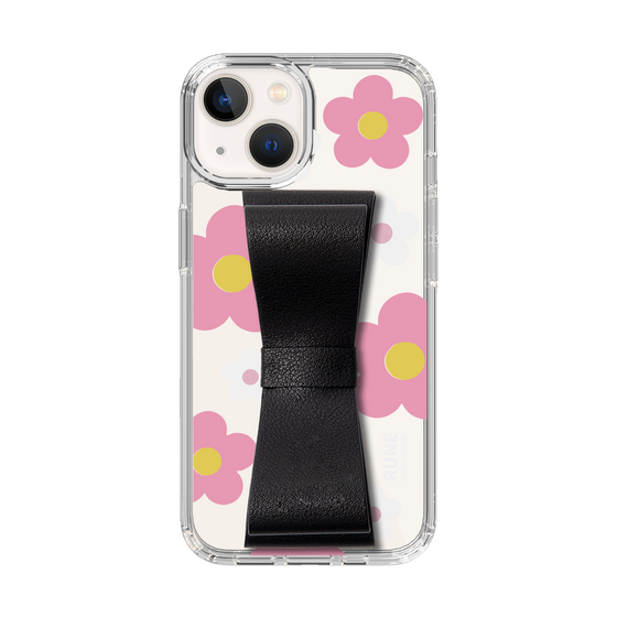 Slim Protection Case - STAND & RING RIBBON Black［ Rune Naito - RUNE Flower - Pink ］