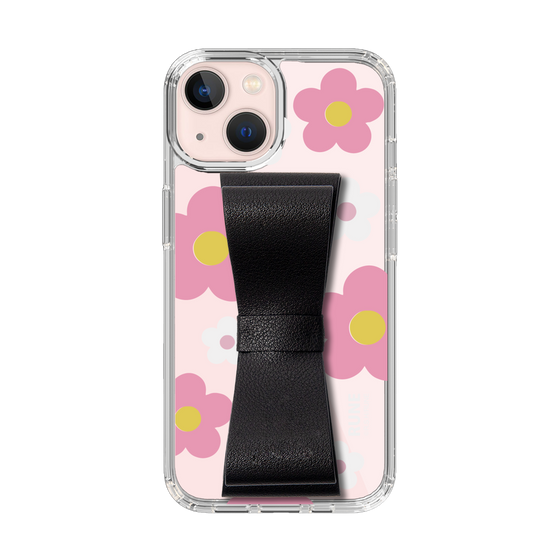 Slim Protection Case - STAND & RING RIBBON Black［ Rune Naito - RUNE Flower - Pink ］