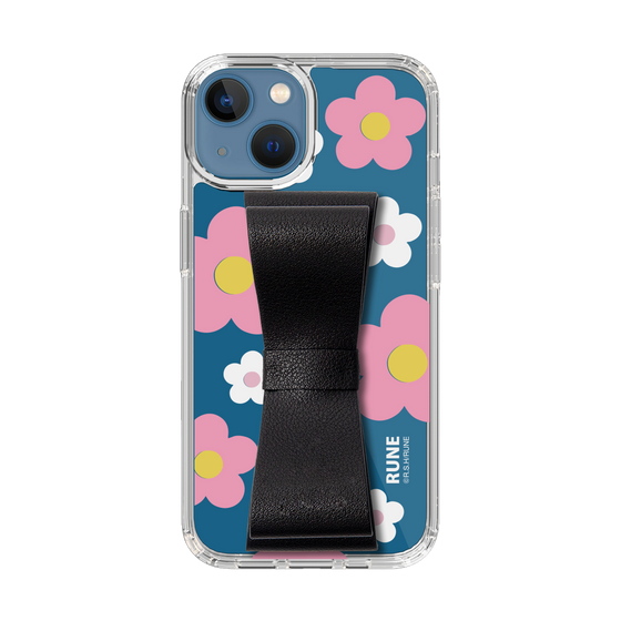 Slim Protection Case - STAND & RING RIBBON Black［ Rune Naito - RUNE Flower - Pink ］