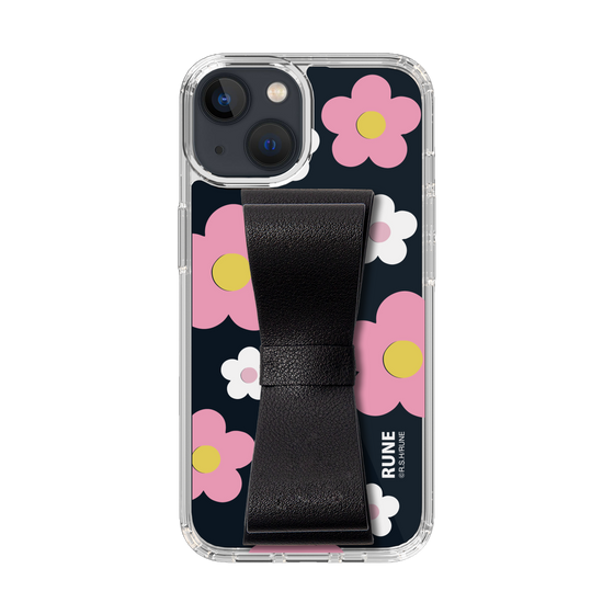 Slim Protection Case - STAND & RING RIBBON Black［ Rune Naito - RUNE Flower - Pink ］