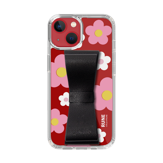 Slim Protection Case - STAND & RING RIBBON Black［ Rune Naito - RUNE Flower - Pink ］