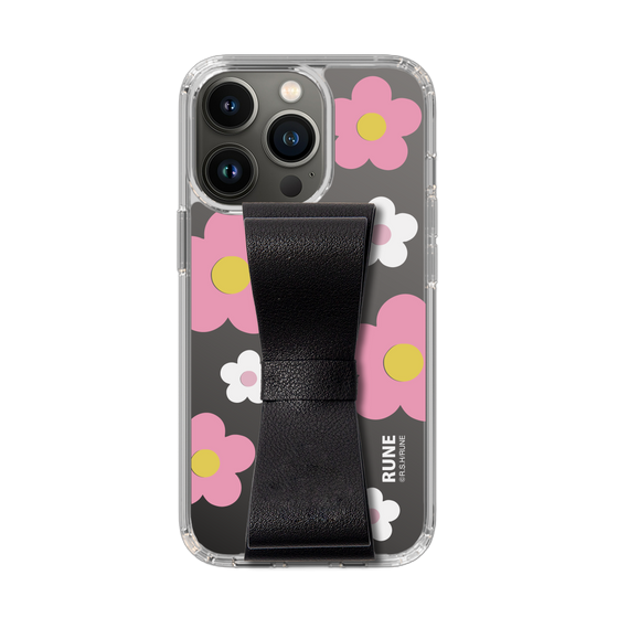 Slim Protection Case - STAND & RING RIBBON Black［ Rune Naito - RUNE Flower - Pink ］