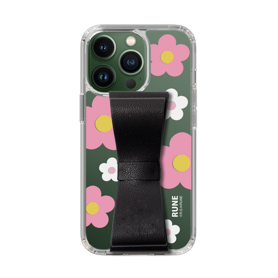 Slim Protection Case - STAND & RING RIBBON Black［ Rune Naito - RUNE Flower - Pink ］