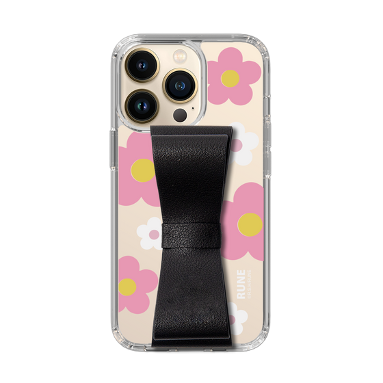 Slim Protection Case - STAND & RING RIBBON Black［ Rune Naito - RUNE Flower - Pink ］