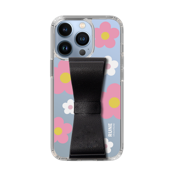 Slim Protection Case - STAND & RING RIBBON Black［ Rune Naito - RUNE Flower - Pink ］