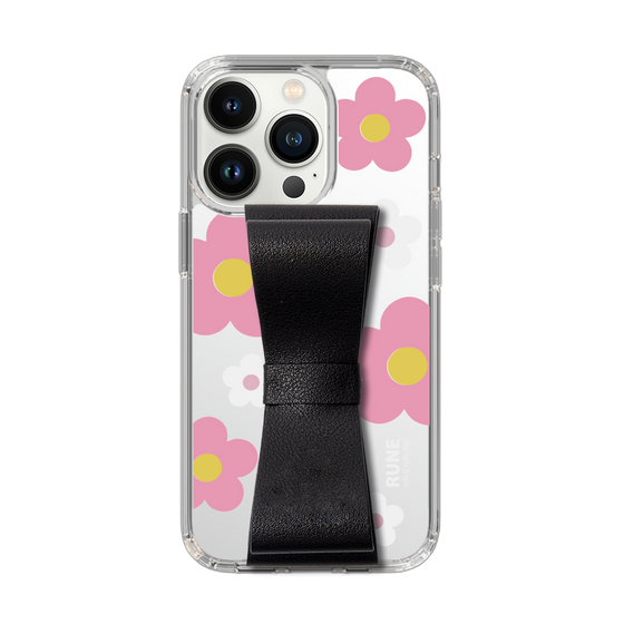 Slim Protection Case - STAND & RING RIBBON Black［ Rune Naito - RUNE Flower - Pink ］