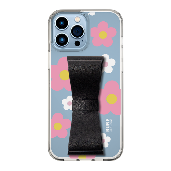 Slim Protection Case - STAND & RING RIBBON Black［ Rune Naito - RUNE Flower - Pink ］