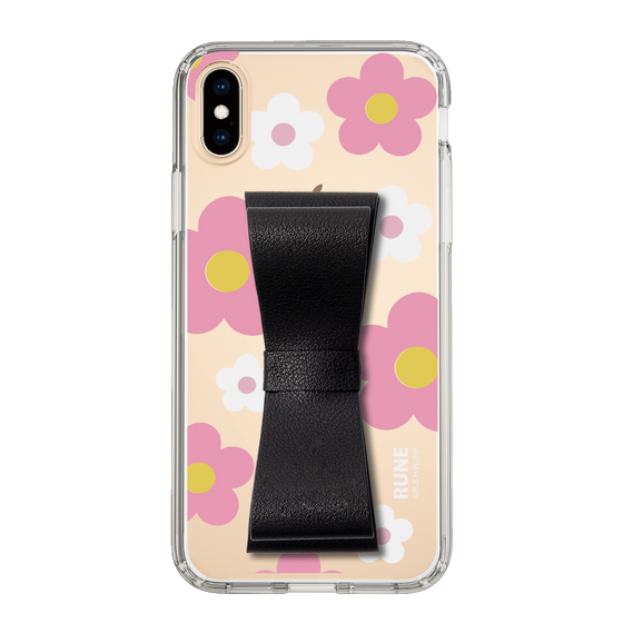 Slim Protection Case - STAND & RING RIBBON Black［ Rune Naito - RUNE Flower - Pink ］