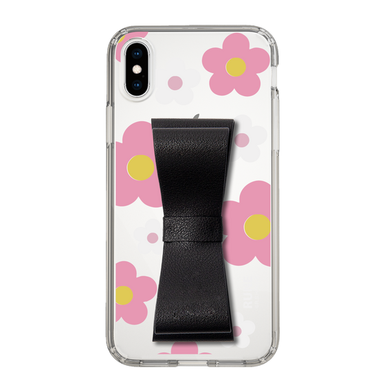 Slim Protection Case - STAND & RING RIBBON Black［ Rune Naito - RUNE Flower - Pink ］