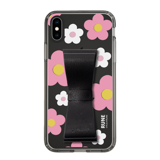 Slim Protection Case - STAND & RING RIBBON Black［ Rune Naito - RUNE Flower - Pink ］
