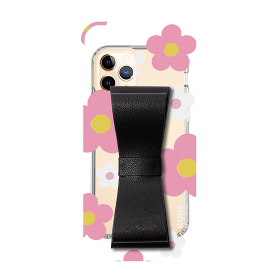 Slim Protection Case - STAND & RING RIBBON Black［ Rune Naito - RUNE Flower - Pink ］