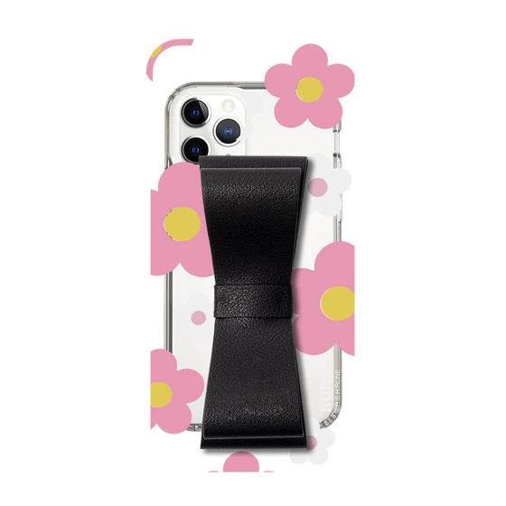 Slim Protection Case - STAND & RING RIBBON Black［ Rune Naito - RUNE Flower - Pink ］
