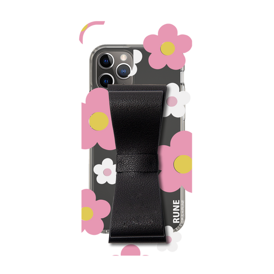 Slim Protection Case - STAND & RING RIBBON Black［ Rune Naito - RUNE Flower - Pink ］