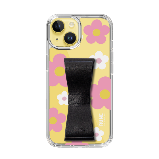 Slim Protection Case - STAND & RING RIBBON Black［ Rune Naito - RUNE Flower - Pink ］