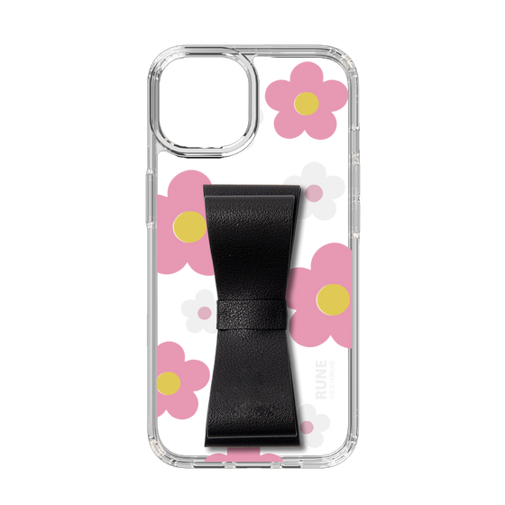 Slim Protection Case - STAND & RING RIBBON Black［ Rune Naito - RUNE Flower - Pink ］