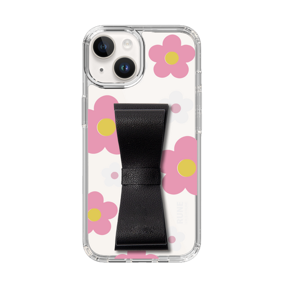 Slim Protection Case - STAND & RING RIBBON Black［ Rune Naito - RUNE Flower - Pink ］