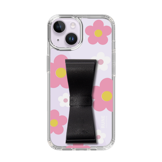 Slim Protection Case - STAND & RING RIBBON Black［ Rune Naito - RUNE Flower - Pink ］