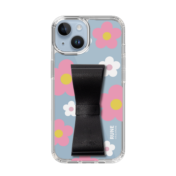 Slim Protection Case - STAND & RING RIBBON Black［ Rune Naito - RUNE Flower - Pink ］
