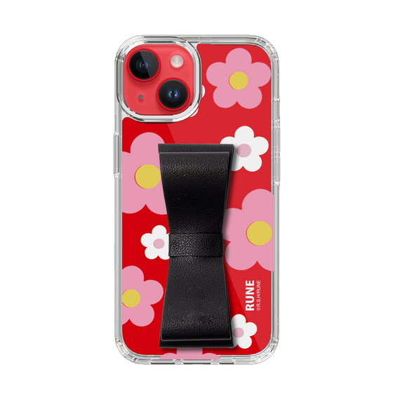 Slim Protection Case - STAND & RING RIBBON Black［ Rune Naito - RUNE Flower - Pink ］