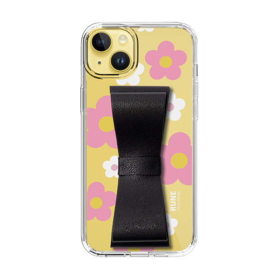 Slim Protection Case - STAND & RING RIBBON Black［ Rune Naito - RUNE Flower - Pink ］