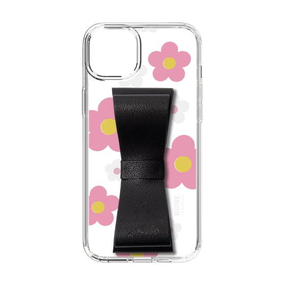 Slim Protection Case - STAND & RING RIBBON Black［ Rune Naito - RUNE Flower - Pink ］