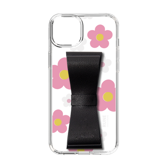 Slim Protection Case - STAND & RING RIBBON Black［ Rune Naito - RUNE Flower - Pink ］