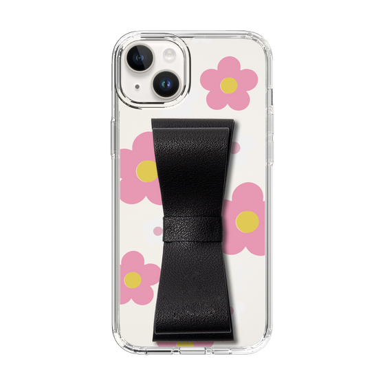 Slim Protection Case - STAND & RING RIBBON Black［ Rune Naito - RUNE Flower - Pink ］