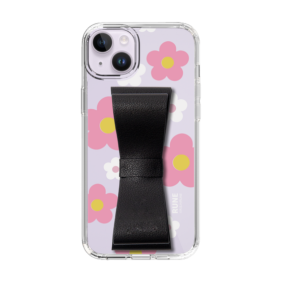 Slim Protection Case - STAND & RING RIBBON Black［ Rune Naito - RUNE Flower - Pink ］