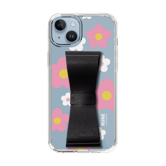 Slim Protection Case - STAND & RING RIBBON Black［ Rune Naito - RUNE Flower - Pink ］