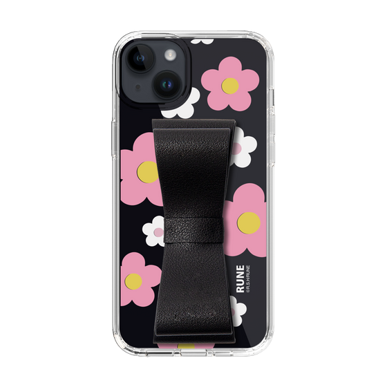 Slim Protection Case - STAND & RING RIBBON Black［ Rune Naito - RUNE Flower - Pink ］