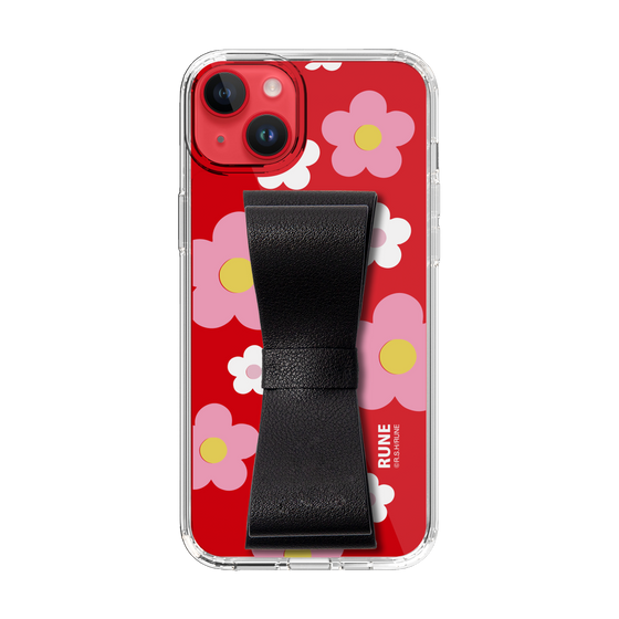 Slim Protection Case - STAND & RING RIBBON Black［ Rune Naito - RUNE Flower - Pink ］