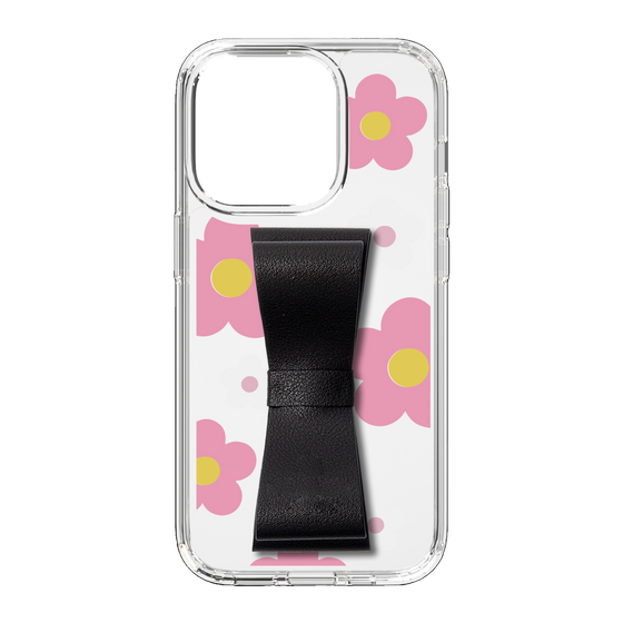 Slim Protection Case - STAND & RING RIBBON Black［ Rune Naito - RUNE Flower - Pink ］