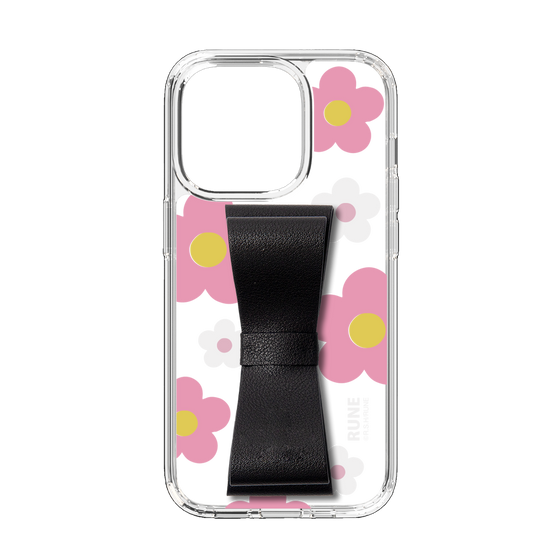 Slim Protection Case - STAND & RING RIBBON Black［ Rune Naito - RUNE Flower - Pink ］