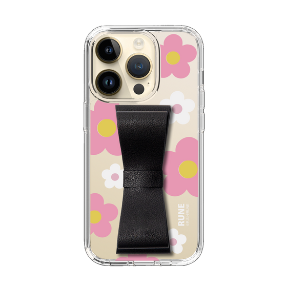 Slim Protection Case - STAND & RING RIBBON Black［ Rune Naito - RUNE Flower - Pink ］