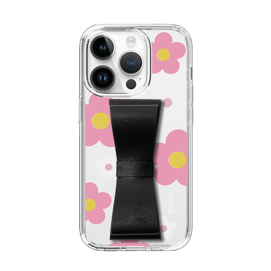 Slim Protection Case - STAND & RING RIBBON Black［ Rune Naito - RUNE Flower - Pink ］