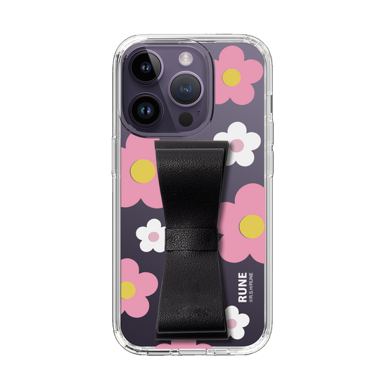 Slim Protection Case - STAND & RING RIBBON Black［ Rune Naito - RUNE Flower - Pink ］